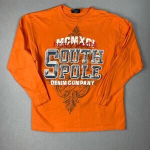 Y2K South Pole Orange Shirt Mens Large Long Sleeve Graphic Streetwear Skater